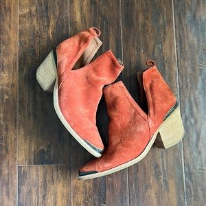 Rust Orange Suede Pointed Toe Ankle Boots